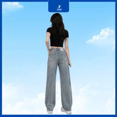 Quần Jean Nữ Ống Suông Cạp Cao Joré Fashion màu xanh wash, chất liệu denim cao cấp, thiết kế basic phong cách Hàn Quốc, phù hợp đi học, đi làm và đi chơi.