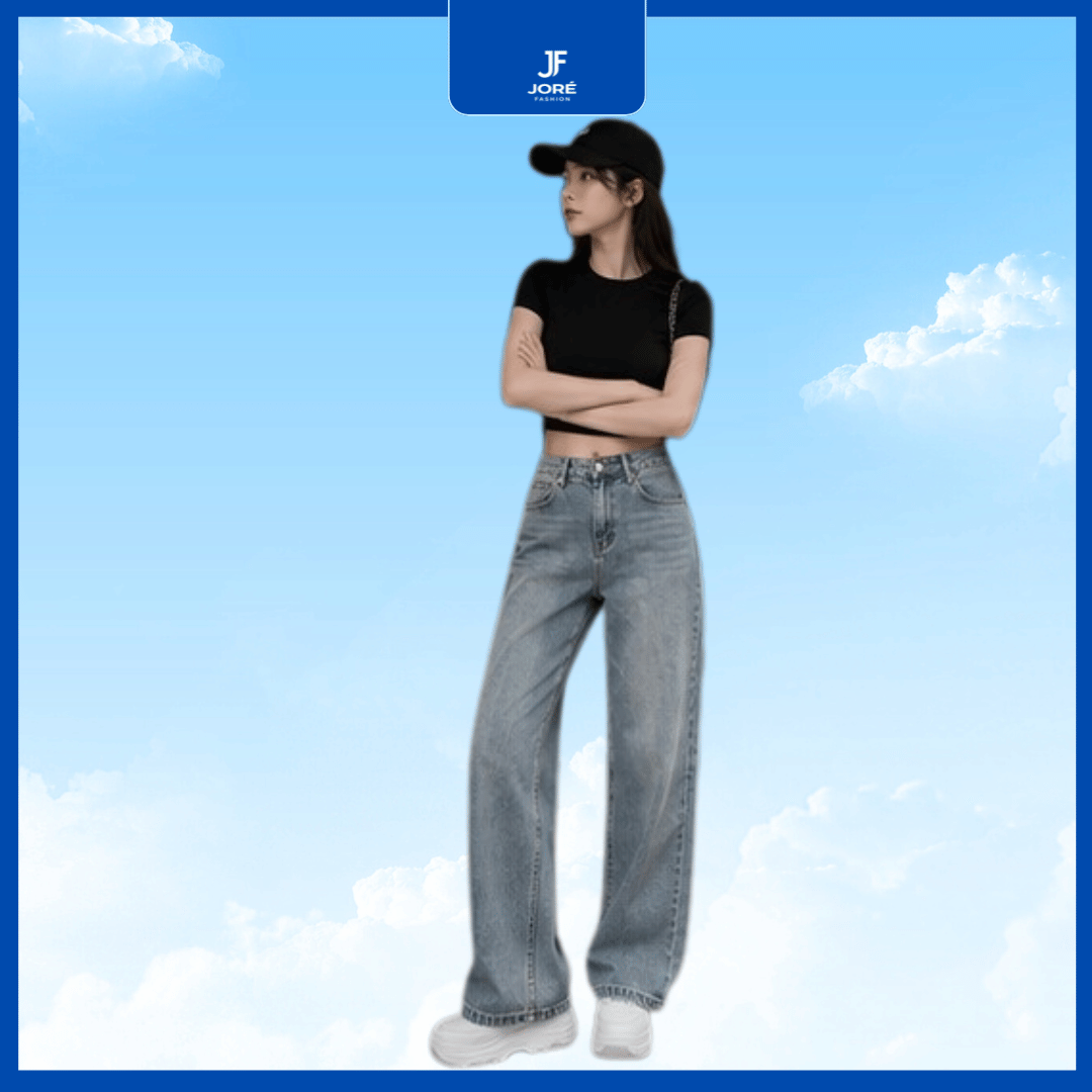 Quần Jean Nữ Ống Suông Cạp Cao - Ảnh 4